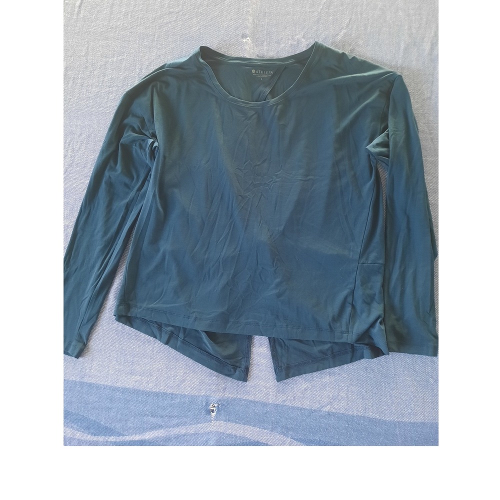 Athleta Open Twist Back Long Sleeve Top Teal Green Activewear Yoga Shirt Large